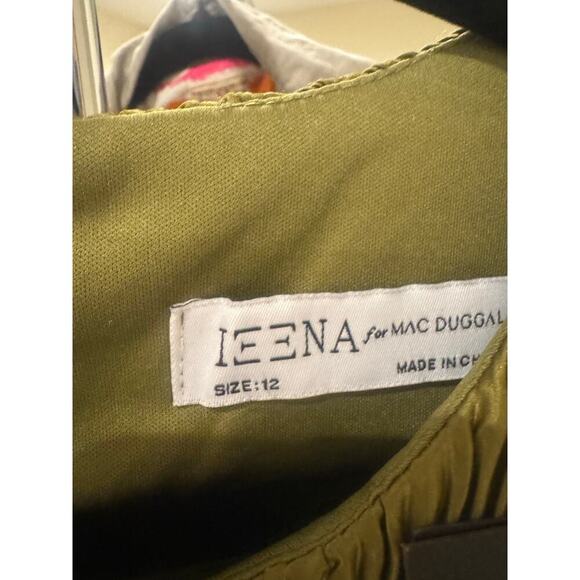 Mac Duggal Long Sleeve Pleated Satin Cocktail Mid Dress Olive Green Size 12 NWT - Picture 8 of 9